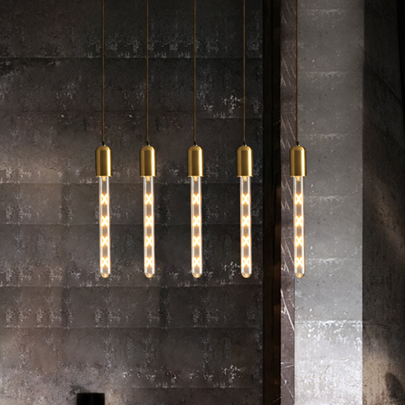 Modern Gold Tube Pendant Light With Clear Glass - Ideal For Dining Table