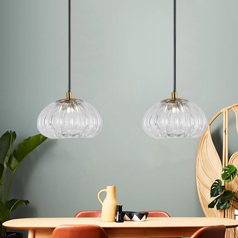 Dome Pendant Light with Clear Ribbed Glass for Modern Dining Tables