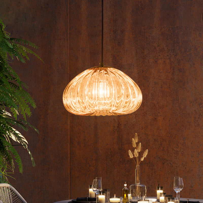 Dome Pendant Light with Clear Ribbed Glass for Modern Dining Tables