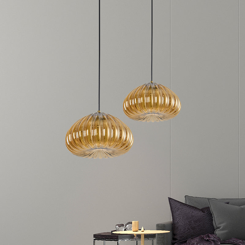 Dome Pendant Light with Clear Ribbed Glass for Modern Dining Tables