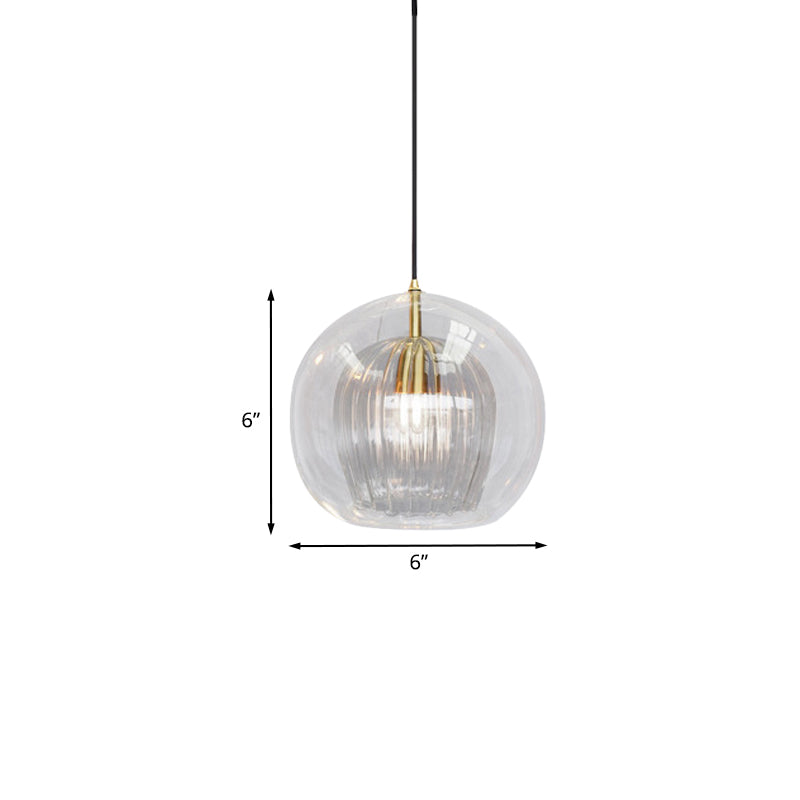 Gold Globe Double Shade Hanging Light Pendant for Dining Room - Clear Glass, 1 Bulb, 6"/8" Wide