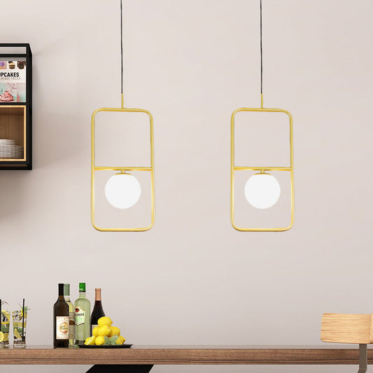 Post-Modern Gold Pendant Light with Ball Milk Glass Shade