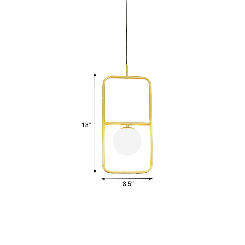Post-Modern Gold Pendant Light with Ball Milk Glass Shade