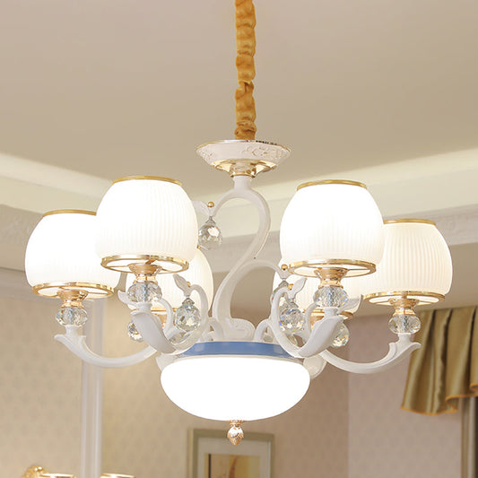 Modern Opal Glass Bowl Pendant Ceiling Light - White, 6-Bulb Chandelier for Bedroom