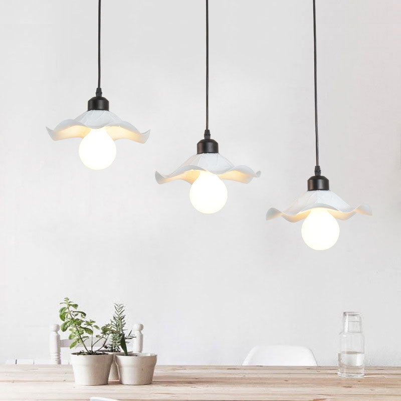 Modern White Metallic Pendant Light with Ruffled Edge and Multiple Heads