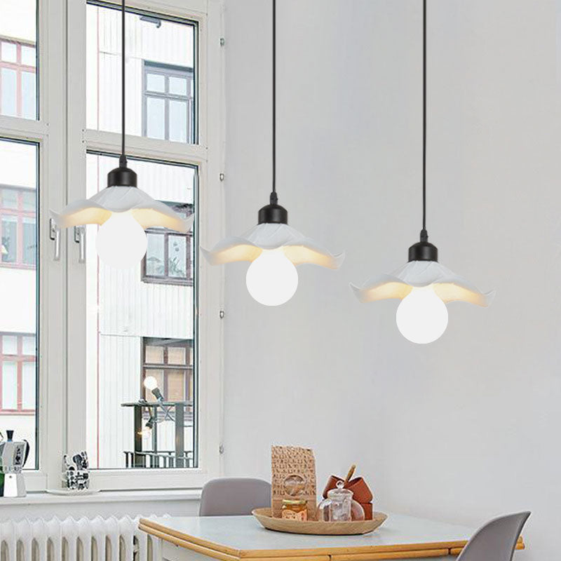 Modern White Metallic Pendant Light with Ruffled Edge and Multiple Heads