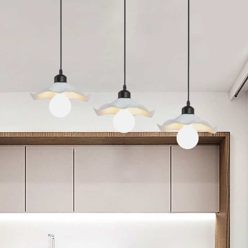 Modern White Metallic Pendant Light with Ruffled Edge and Multiple Heads