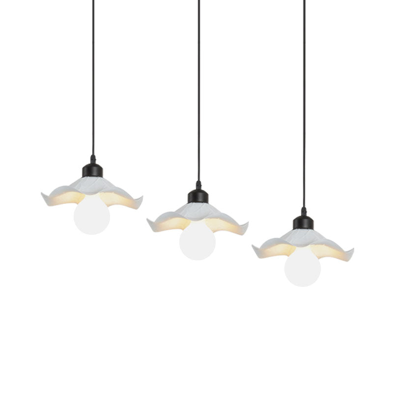 Modern White Metallic Pendant Light with Ruffled Edge and Multiple Heads