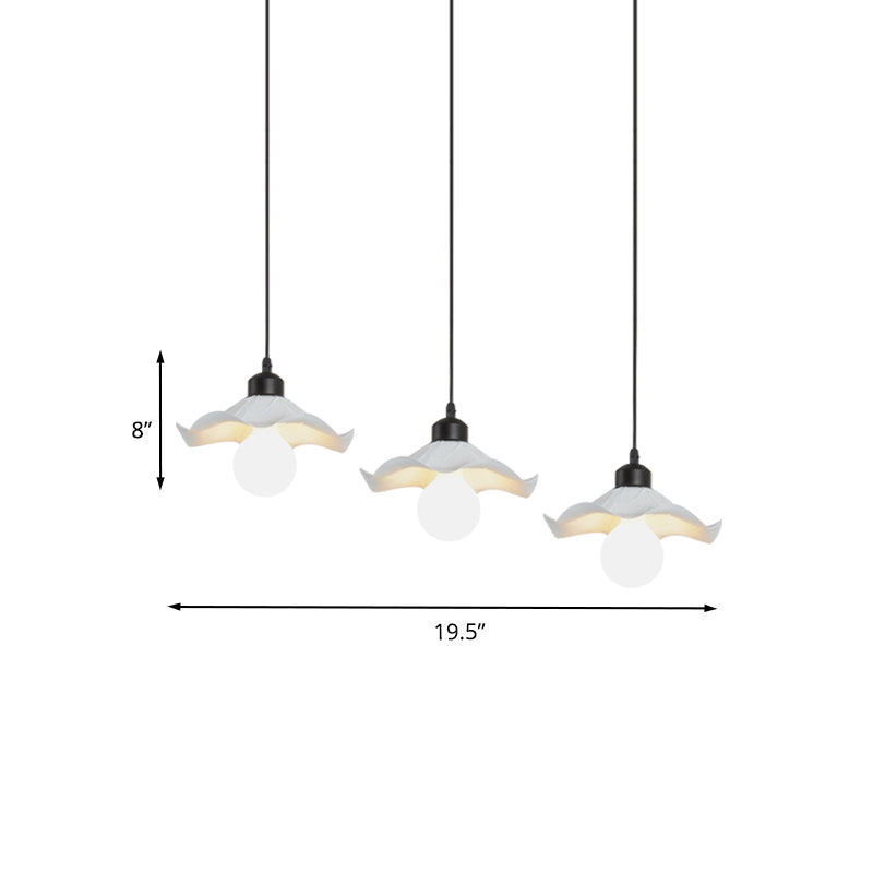 Modern White Metallic Pendant Light with Ruffled Edge and Multiple Heads