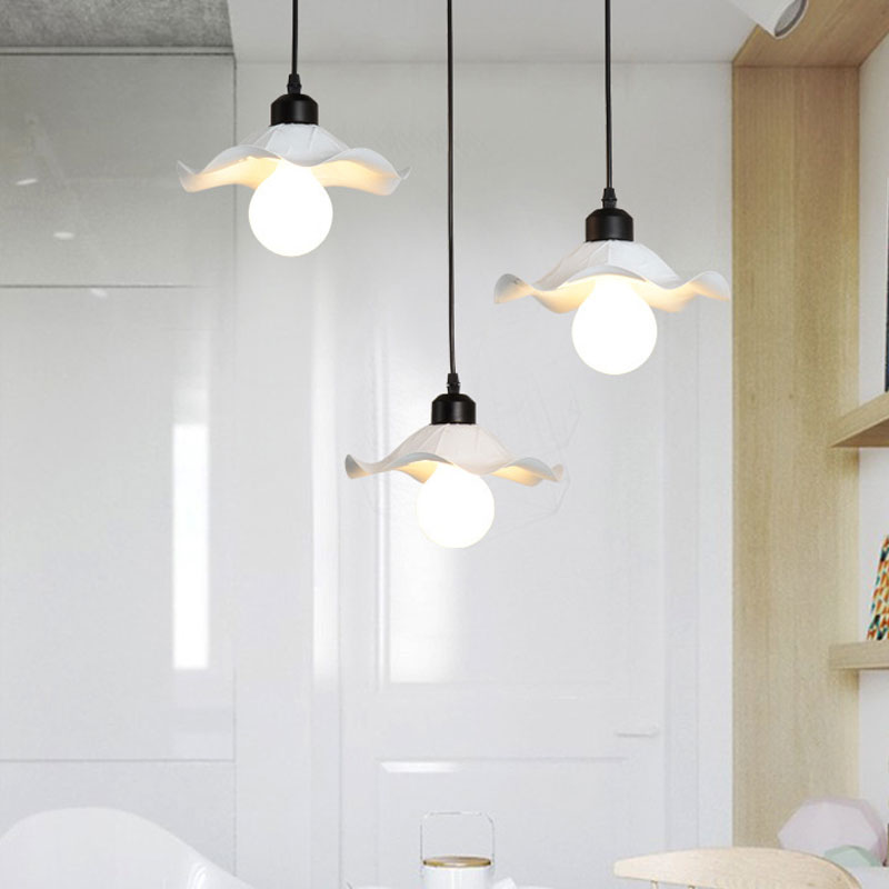 Modern White Metallic Pendant Light with Ruffled Edge and Multiple Heads