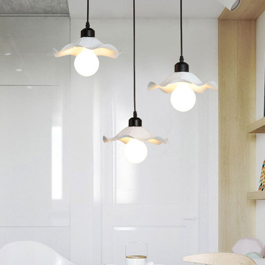 Modern White Metallic Pendant Light with Ruffled Edge and Multiple Heads