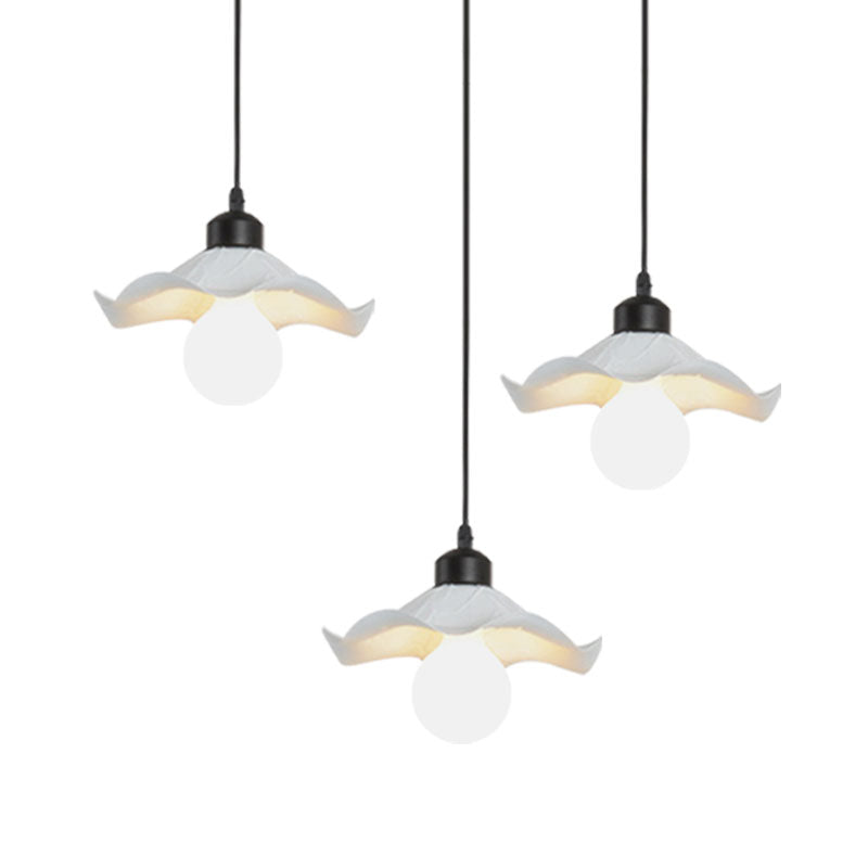 Modern White Metallic Pendant Light with Ruffled Edge and Multiple Heads