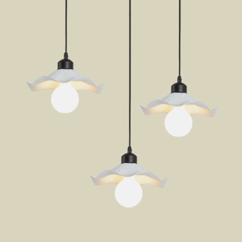 Modern White Metallic Pendant Light with Ruffled Edge and Multiple Heads