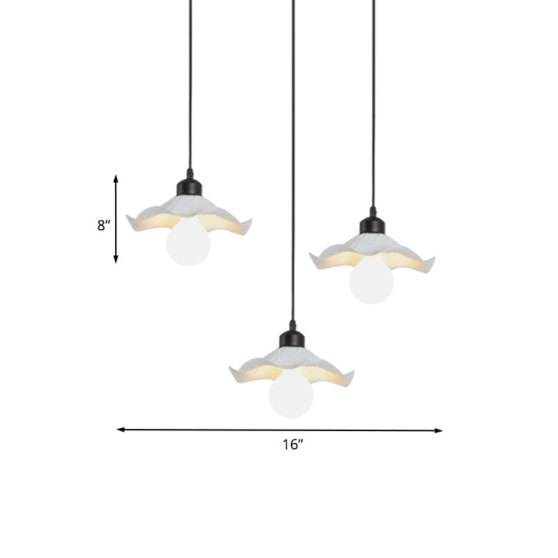 Modern White Metallic Pendant Light with Ruffled Edge and Multiple Heads