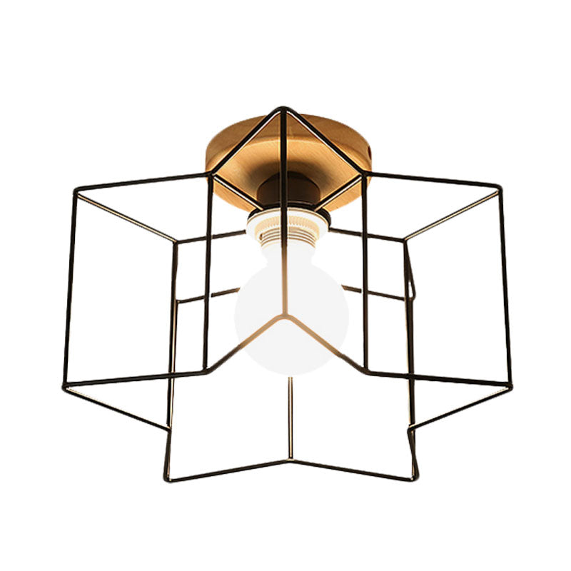 Vintage Wire Guard Ceiling Light with Star Shaped 4 Lights in Black/White