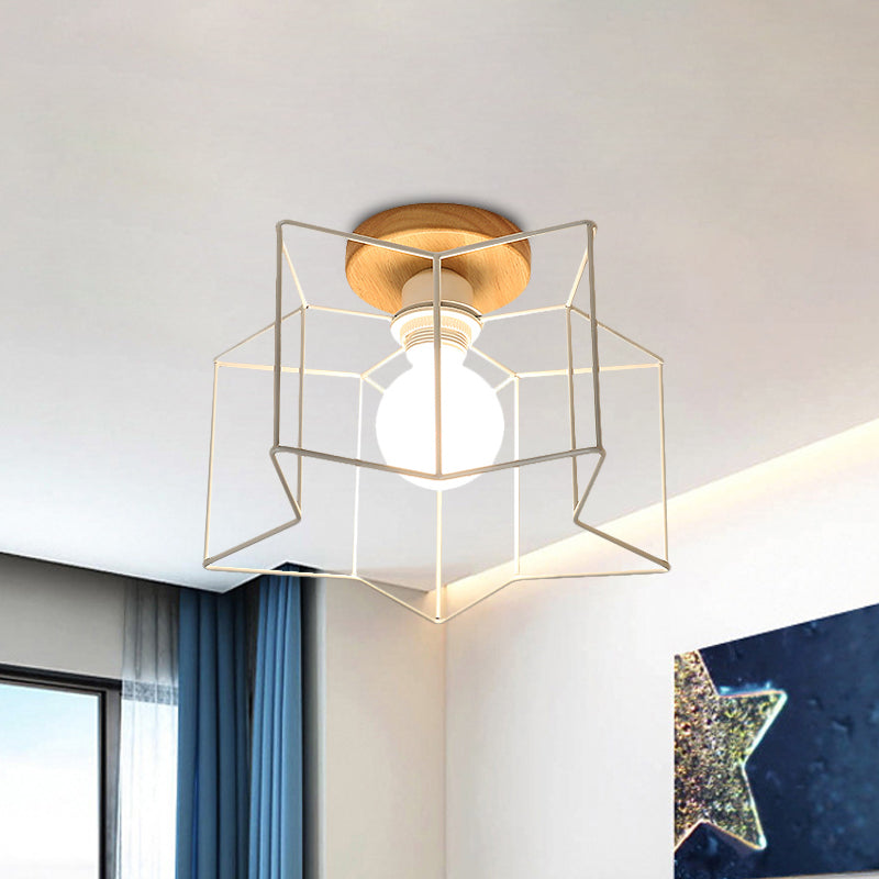 Vintage Wire Guard Ceiling Light with Star Shaped 4 Lights in Black/White