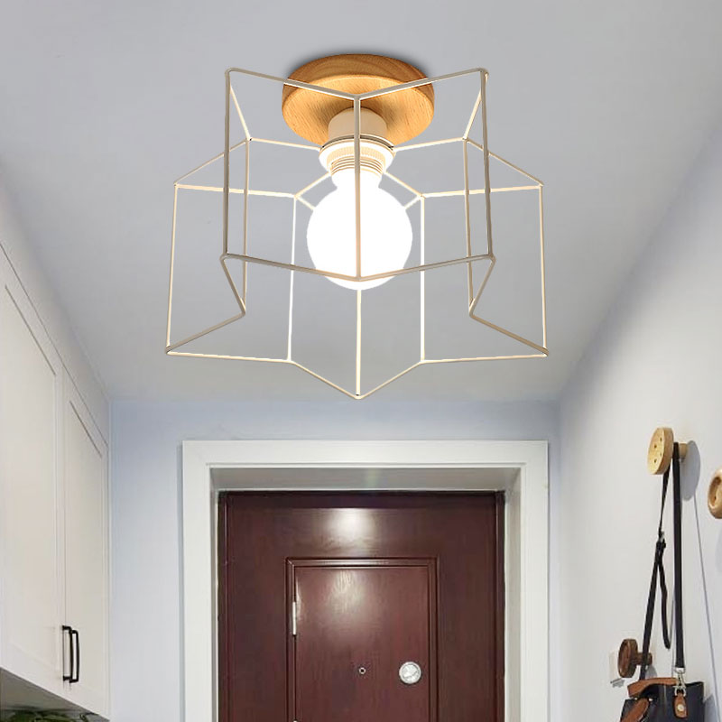 Vintage Wire Guard Ceiling Light with Star Shaped 4 Lights in Black/White