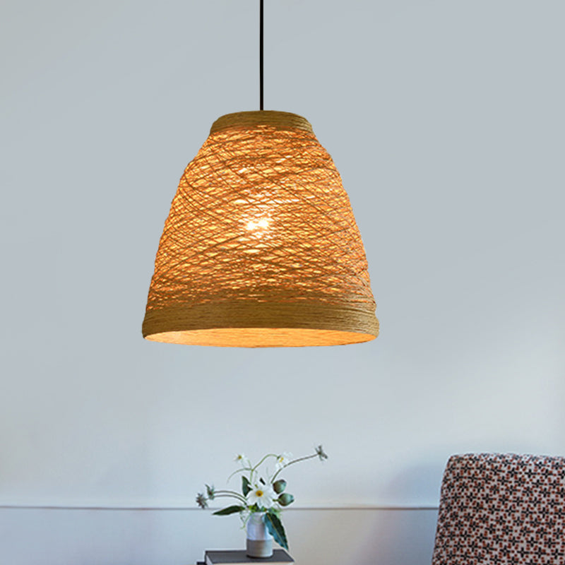 Tapered Pendant Lamp: Lodge Style 1-Light Fixture in Orange/Brown