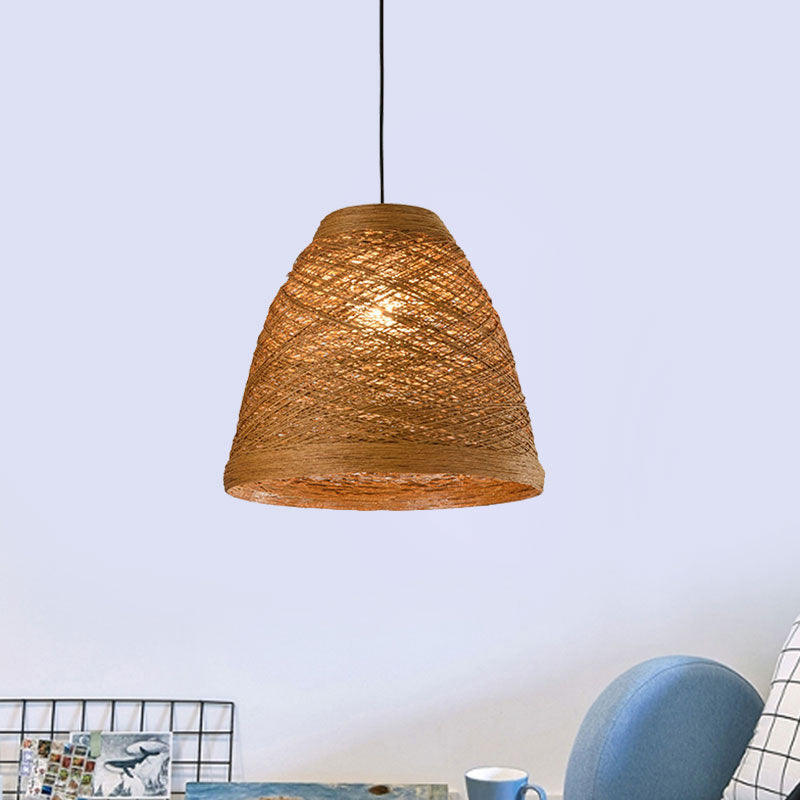 Tapered Pendant Lamp: Lodge Style 1-Light Fixture in Orange/Brown