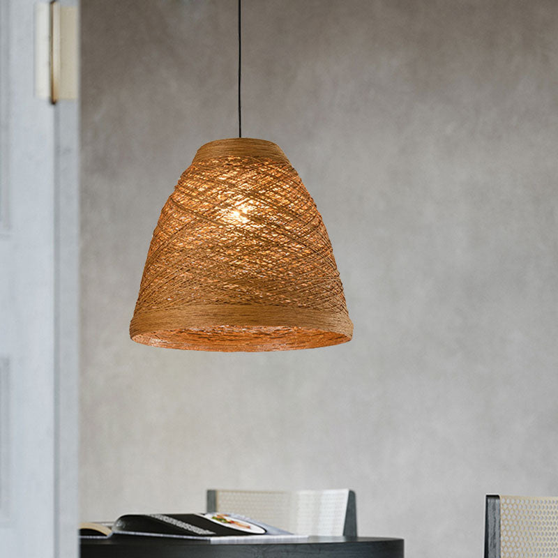 Tapered Pendant Lamp: Lodge Style 1-Light Fixture in Orange/Brown