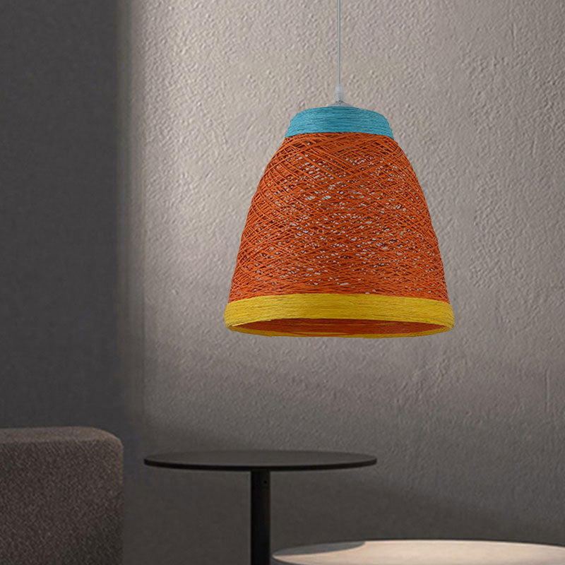 Tapered Pendant Lamp: Lodge Style 1-Light Fixture in Orange/Brown