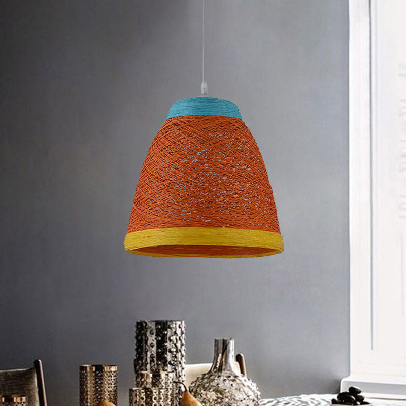 Tapered Pendant Lamp: Lodge Style 1-Light Fixture in Orange/Brown