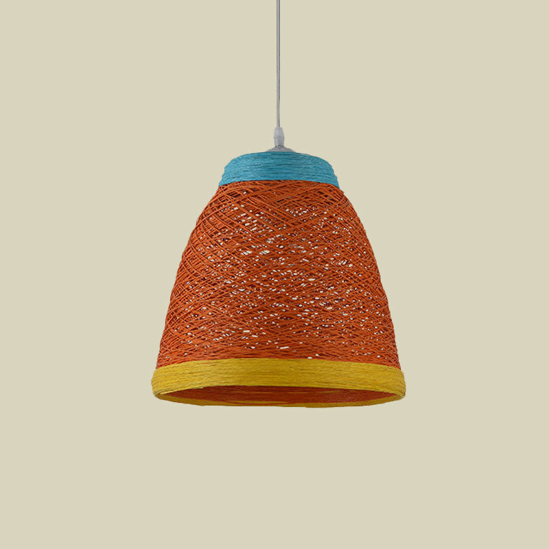 Tapered Pendant Lamp: Lodge Style 1-Light Fixture in Orange/Brown