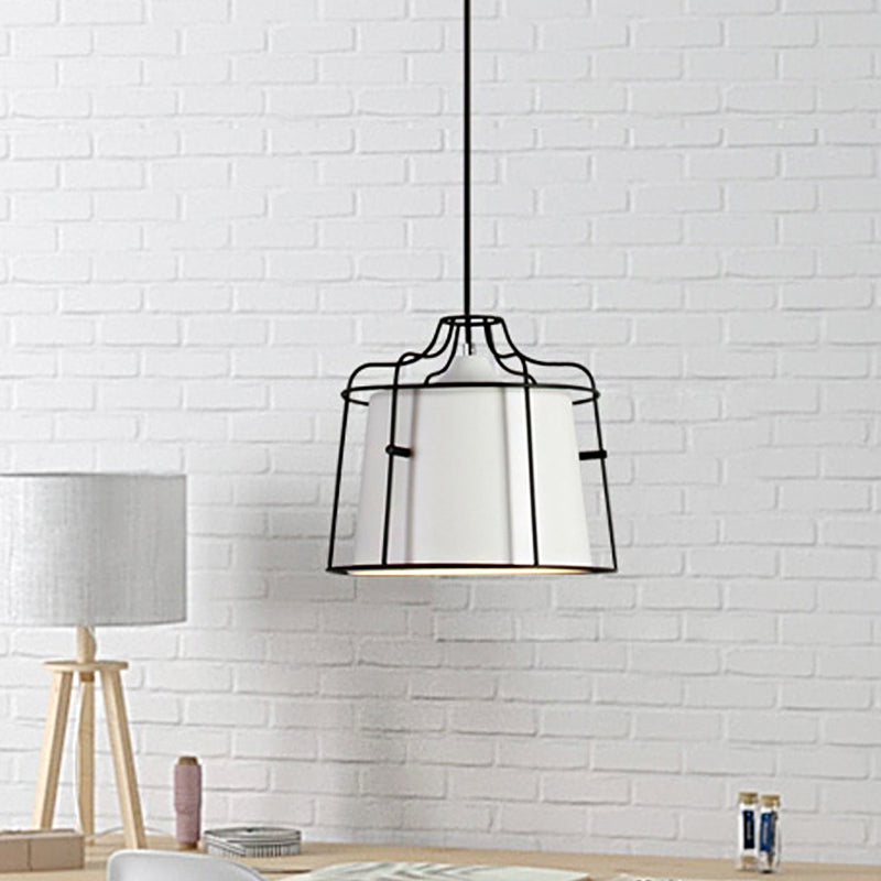 Modern Black/Blue Metal Pendant Light With Hanging Cage Shade - 1-Light Tapered Design For Table