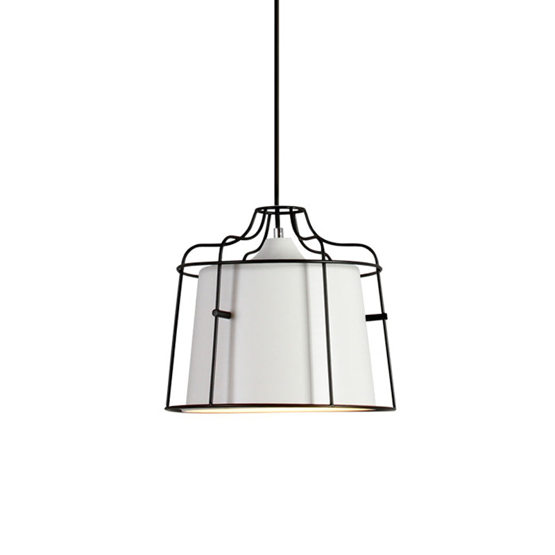 Modern Black/Blue Metal Pendant Light With Hanging Cage Shade - 1-Light Tapered Design For Table