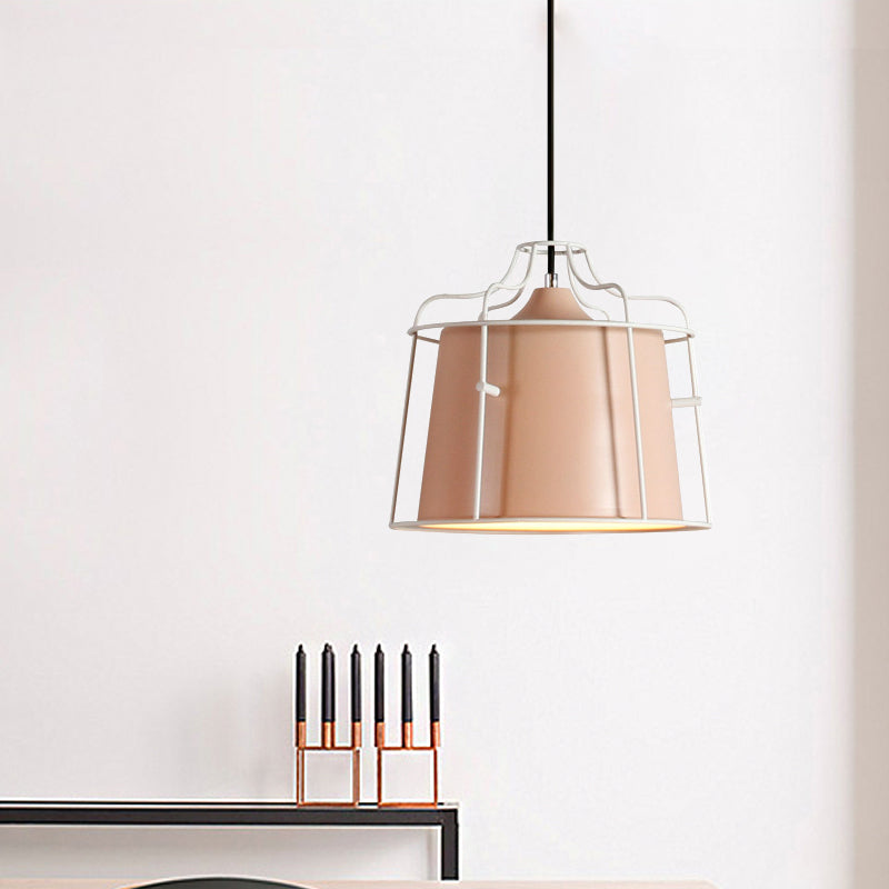 Modern Black/Blue Metal Pendant Light With Hanging Cage Shade - 1-Light Tapered Design For Table