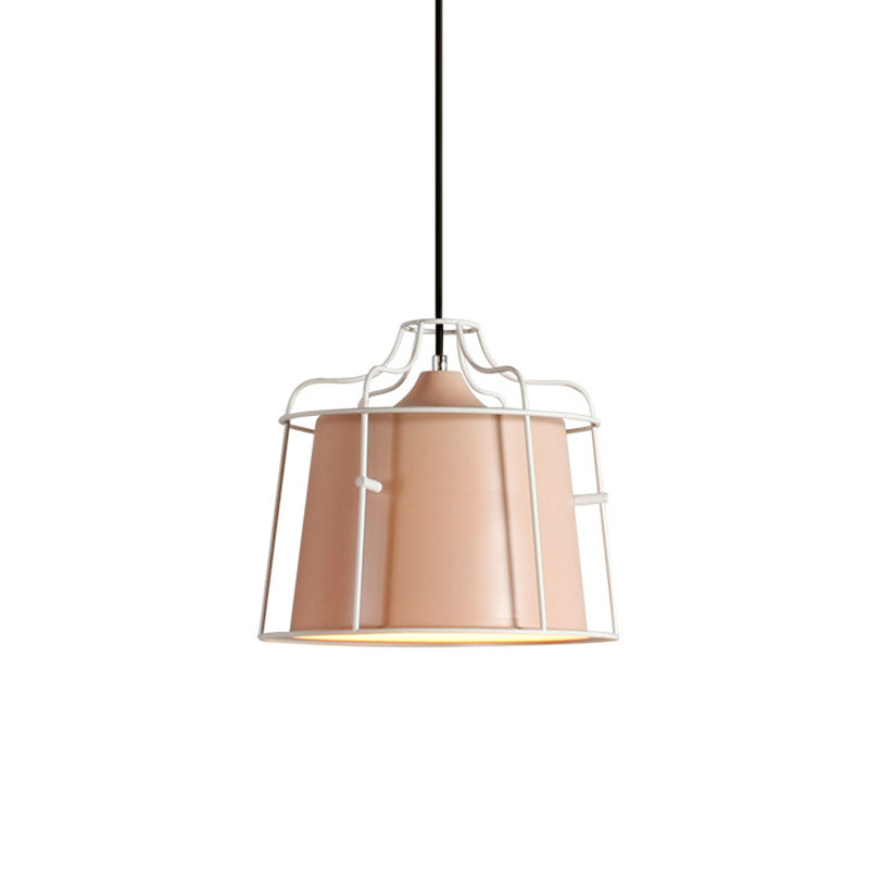 Modern Black/Blue Metal Pendant Light with Cage Shade - 1 Light Tapered Hanging Ceiling Lighting for Table