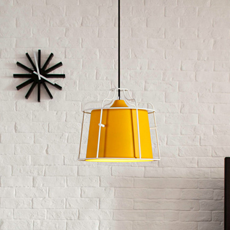 Modern Black/Blue Metal Pendant Light With Hanging Cage Shade - 1-Light Tapered Design For Table