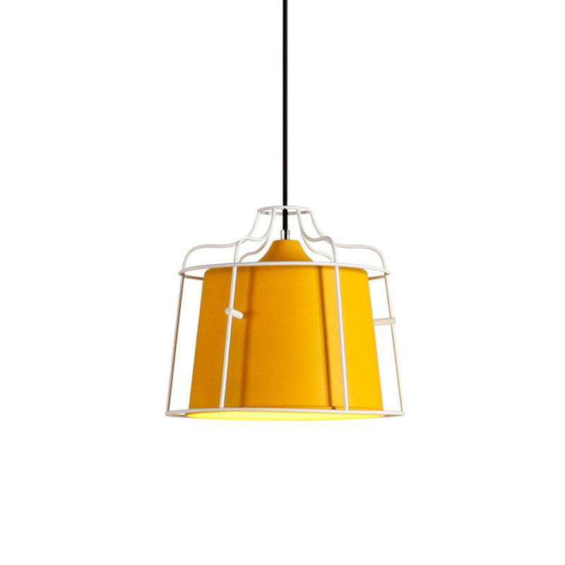 Modern Black/Blue Metal Pendant Light with Cage Shade - 1 Light Tapered Hanging Ceiling Lighting for Table