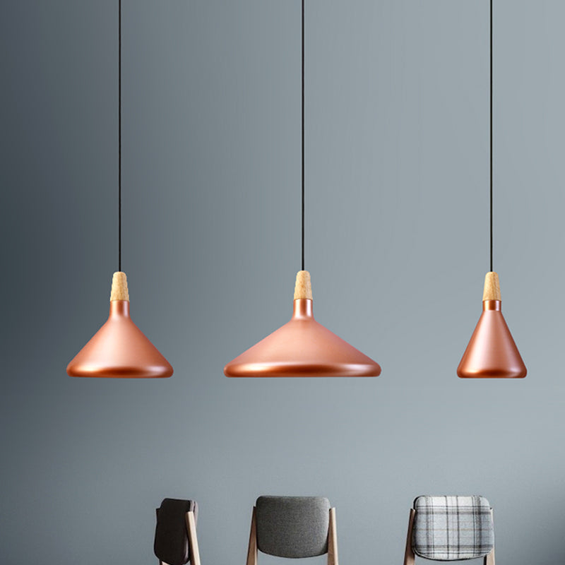 Conic Kitchen Pendant Light In Retro Style - Metal And Wood 1-Light Silver/Rose Gold 3 Sizes