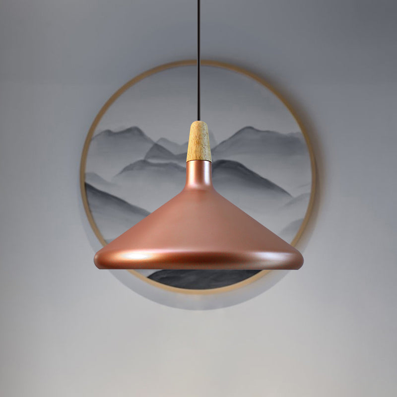 Conic Kitchen Pendant Light In Retro Style - Metal And Wood 1-Light Silver/Rose Gold 3 Sizes
