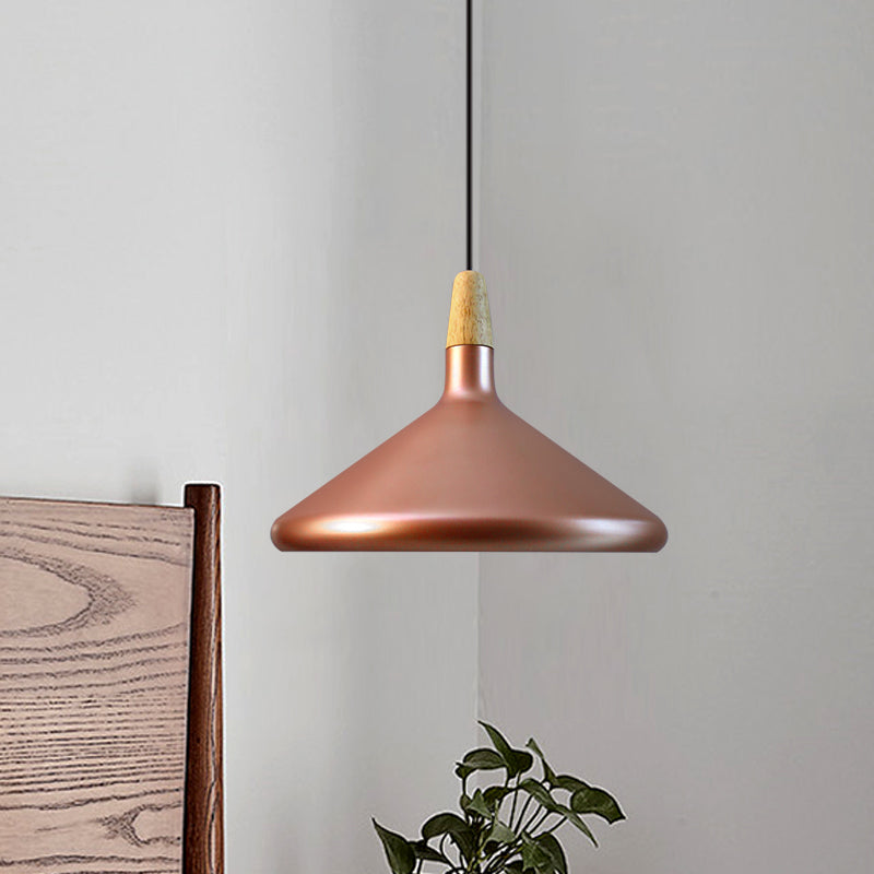 Conic Kitchen Pendant Light In Retro Style - Metal And Wood 1-Light Silver/Rose Gold 3 Sizes