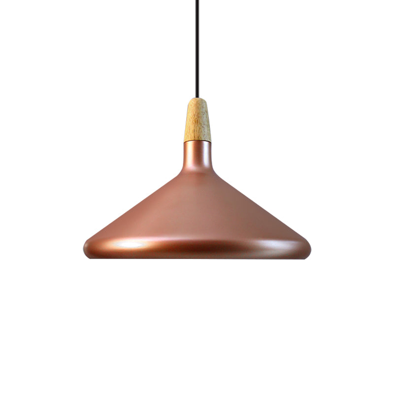 Conic Kitchen Pendant Light In Retro Style - Metal And Wood 1-Light Silver/Rose Gold 3 Sizes