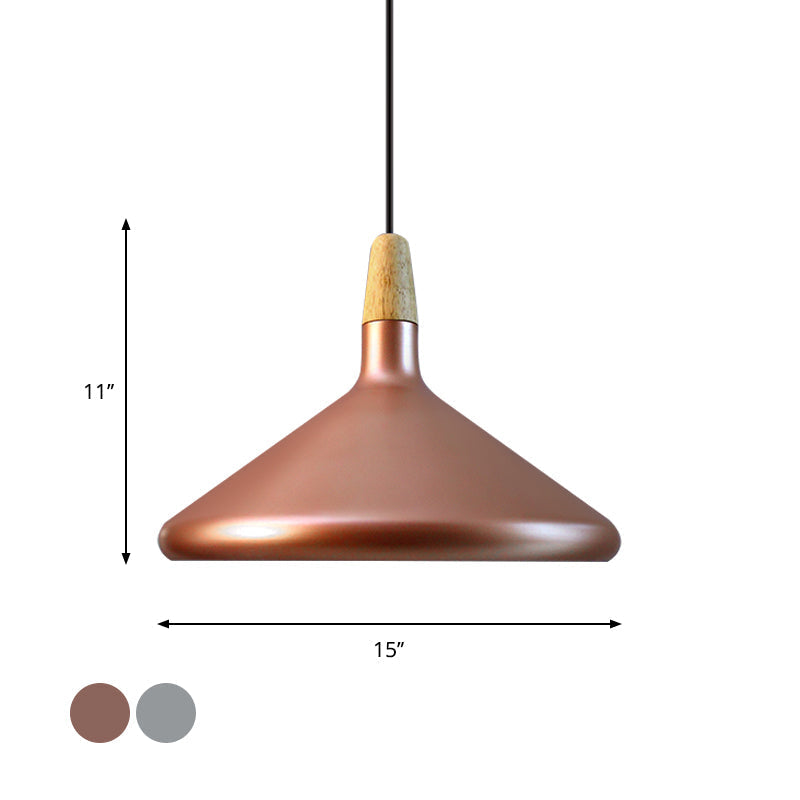 Conic Kitchen Pendant Light In Retro Style - Metal And Wood 1-Light Silver/Rose Gold 3 Sizes