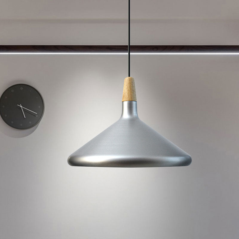 Conic Kitchen Pendant Light In Retro Style - Metal And Wood 1-Light Silver/Rose Gold 3 Sizes