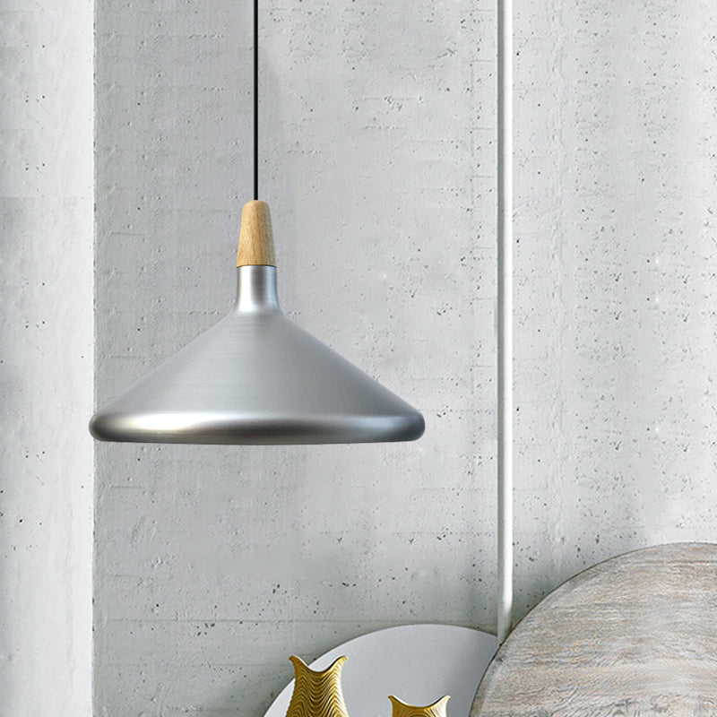 Retro Stylish Metal and Wood Kitchen Pendant Light - 7"/11"/15" Wide Conic Ceiling Lamp in Silver/Rose Gold