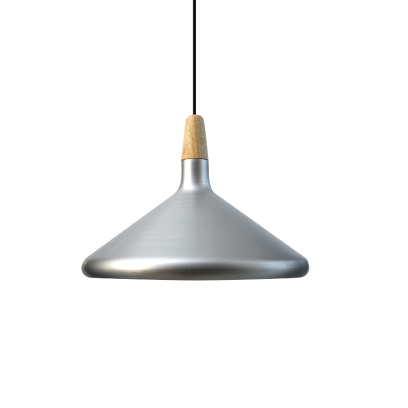 Conic Kitchen Pendant Light In Retro Style - Metal And Wood 1-Light Silver/Rose Gold 3 Sizes