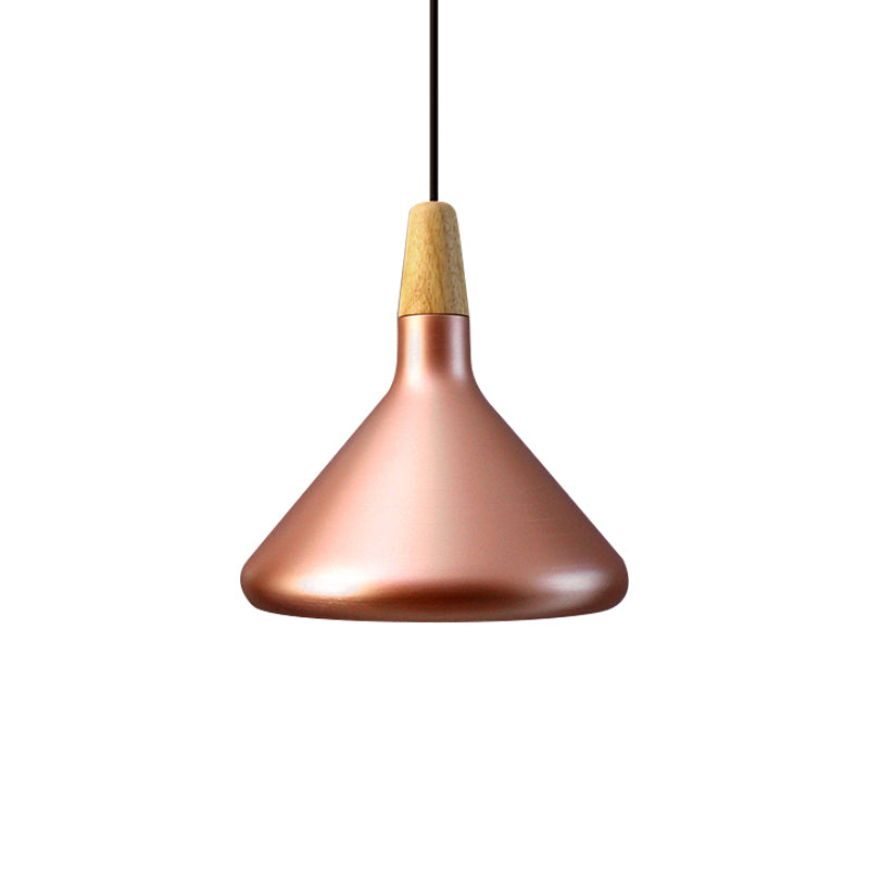 Conic Kitchen Pendant Light In Retro Style - Metal And Wood 1-Light Silver/Rose Gold 3 Sizes