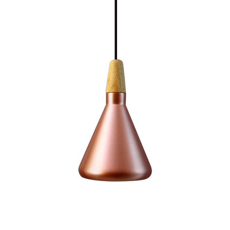 Conic Kitchen Pendant Light In Retro Style - Metal And Wood 1-Light Silver/Rose Gold 3 Sizes