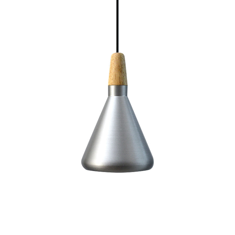 Retro Stylish Metal and Wood Kitchen Pendant Light - 7"/11"/15" Wide Conic Ceiling Lamp in Silver/Rose Gold