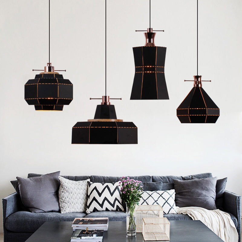 Modern Metal and Wood Pendant Light with Cylinder/Diamond Shade - 1 Light, Black/White