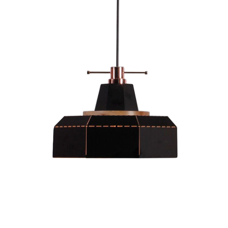 Modern Metal and Wood Pendant Light with Cylinder/Diamond Shade - 1 Light, Black/White