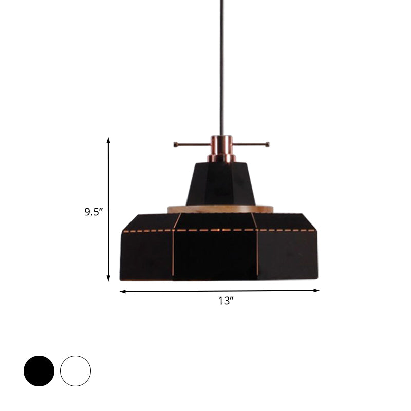 Modern Metal and Wood Pendant Light with Cylinder/Diamond Shade - 1 Light, Black/White