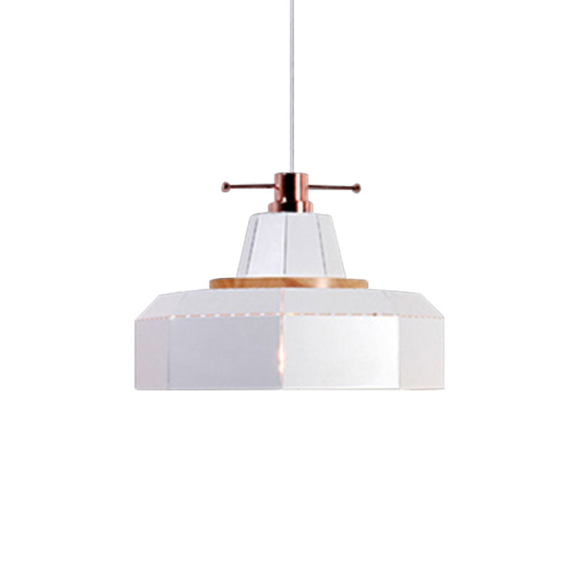 Modern Metal and Wood Pendant Light with Cylinder/Diamond Shade - 1 Light, Black/White