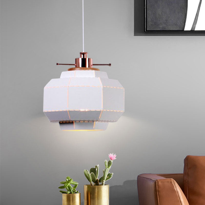 Modern Metal and Wood Pendant Light with Cylinder/Diamond Shade - 1 Light, Black/White