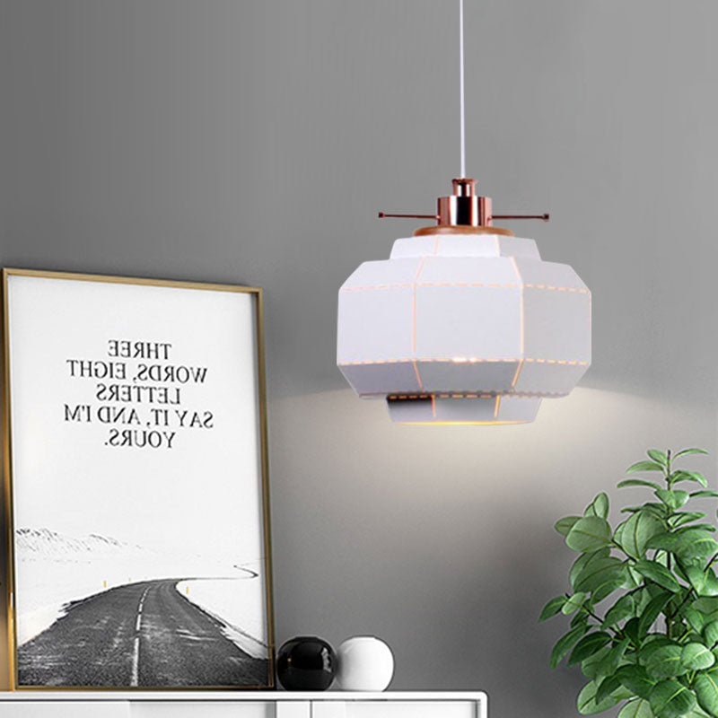 Modern Metal and Wood Pendant Light with Cylinder/Diamond Shade - 1 Light, Black/White